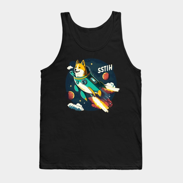 shiba inu flying into space with a rocket Tank Top by bmron